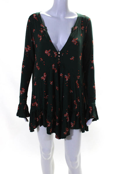 FP One by Free People Womens Long Sleeve Floral Print Dress Green Size Xs