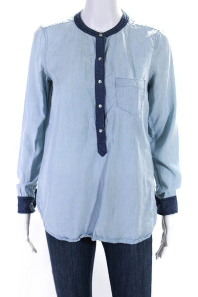 Vince Womens Button Down Long Sleeve Front Pocket Blouse Blue Size XS