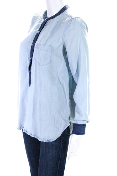 Vince Womens Button Down Long Sleeve Front Pocket Blouse Blue Size XS