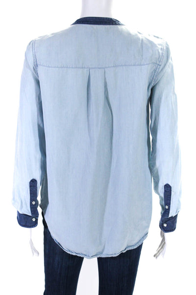 Vince Womens Button Down Long Sleeve Front Pocket Blouse Blue Size XS