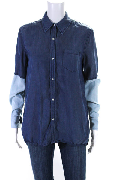 Vince Womens Collared Button Down Long Sleeve Front Pocket Blouse Blue Size XS