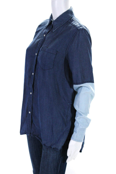 Vince Womens Collared Button Down Long Sleeve Front Pocket Blouse Blue Size XS