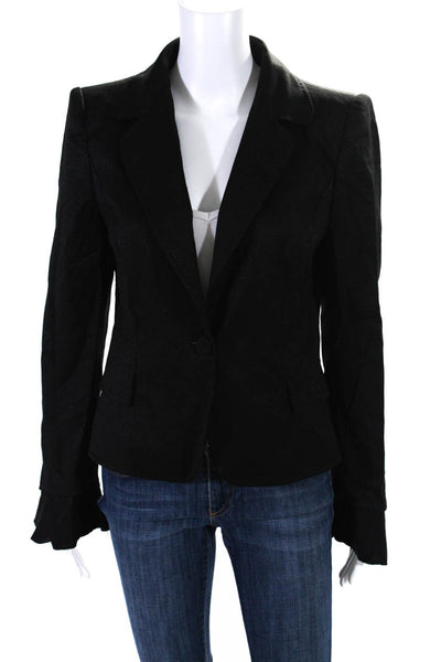 Valentino Roma Womens Wool Blend Notch Collared Button Up Blazer Black Size 8