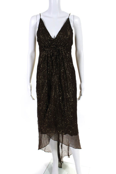 Nicole Miller Collection Womens Silk Blend Metallic V-Neck Dress Brown Size 8