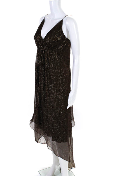 Nicole Miller Collection Womens Silk Blend Metallic V-Neck Dress Brown Size 8