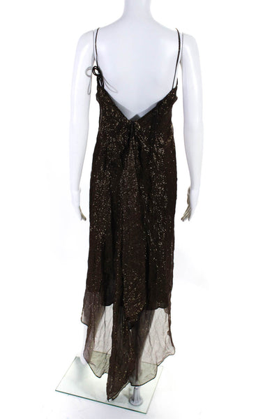 Nicole Miller Collection Womens Silk Blend Metallic V-Neck Dress Brown Size 8