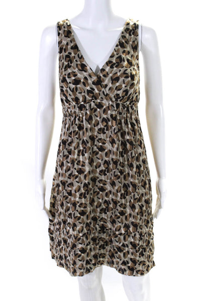 BCBGMAXAZRIA Womens Silk Abstract V-Neck Sleeveless Tiered Dress Brown Size 4