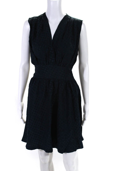 Balenciaga Silk Womens Polka Dot Belted V-Neck Sleeveless Dress Navy Size L