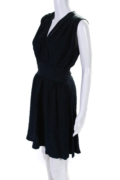 Balenciaga Silk Womens Polka Dot Belted V-Neck Sleeveless Dress Navy Size L