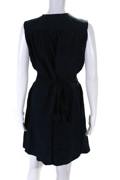 Balenciaga Silk Womens Polka Dot Belted V-Neck Sleeveless Dress Navy Size L