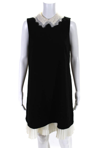 Nanette Lepore Womens Pleated Lace Trim Collared Sleeveless Dress Black Size 8