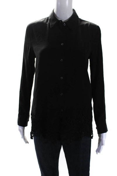 Equipment Femme Womens Silk Long Sleeve Lace Trim Buttoned Blouse Black Size S