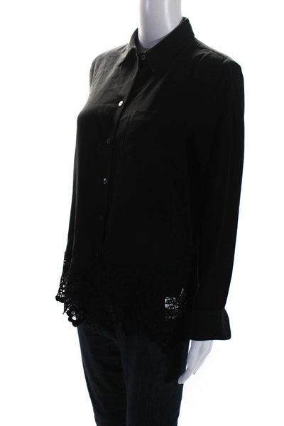 Equipment Femme Womens Silk Long Sleeve Lace Trim Buttoned Blouse Black Size S