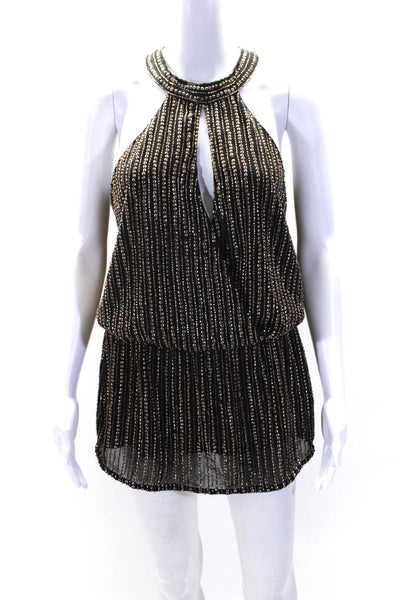 Parker Womens Black Brown Beaded Halter Peep Chest Sleeveless Shift Dress SizeXS