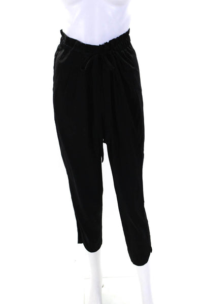 Ramy Brook Womens Black Silk Drawstring High Waisted Straight Pants Size M