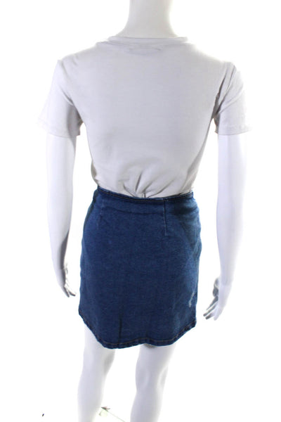 Retrofete Womens Cotton Medium Washed Snapped Buttoned Ruched Skirt Blue Size S