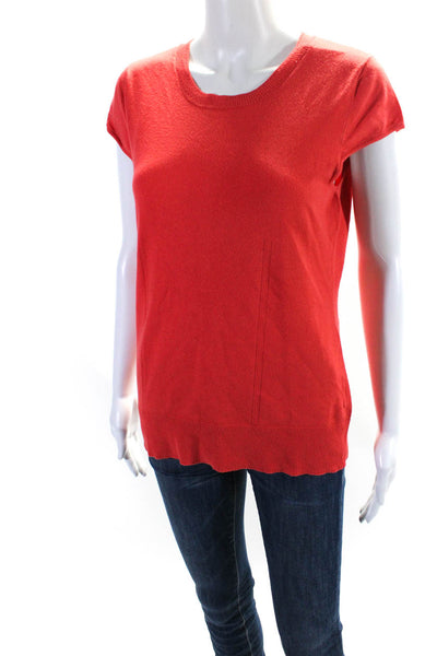 Milly Of New York Womens Red Orange Crew Neck Cap Sleeve Blouse Top Size L