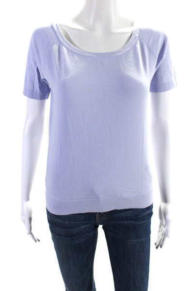 Milly Womens Lilac Crew Neck Short Sleeve Knit Blouse Top Size M