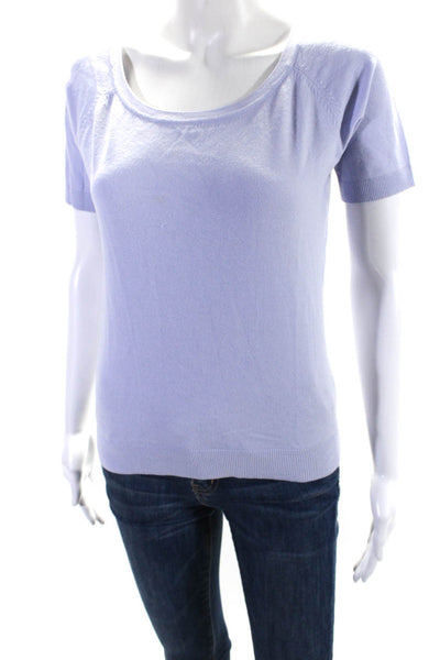 Milly Womens Lilac Crew Neck Short Sleeve Knit Blouse Top Size M