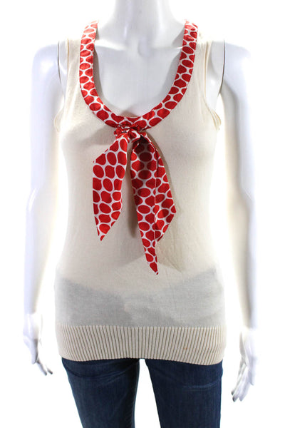 Tory Burch Womens Cream Silk Tie Front Scoop Neck Sleeveless Blouse Top Size M