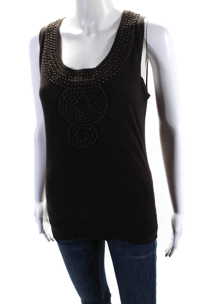 Milly Of New York Womens Brown Textured Scoop Neck Sleeveless Tank Top Size M
