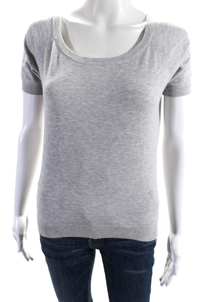 Milly Womens Light Gray Scoop Neck Short Sleeve Knit Blouse Top Size M