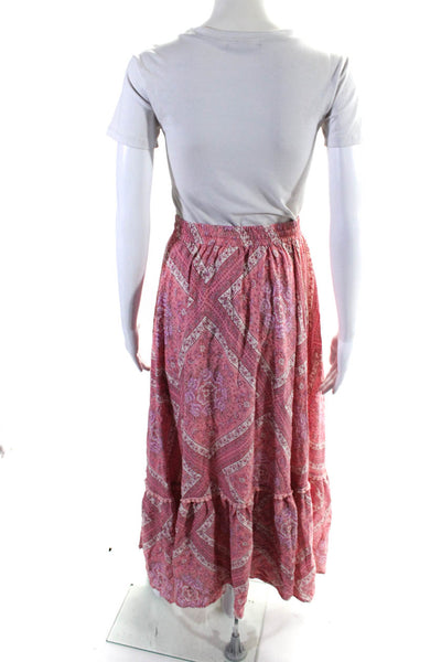 Jaase Womens Elastic Waist Slit Paisley Midi A Line Skirt Pink Size Small