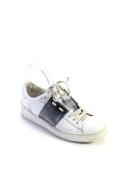 Valentino Garavani Womens Leather Low Top Studded Laced Sneakers White Size 7.5