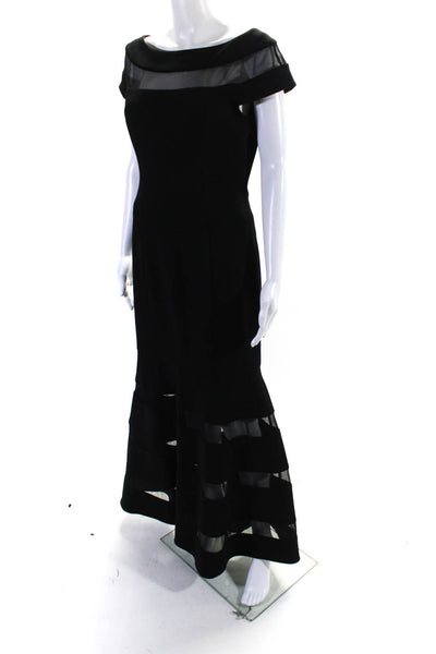 Vince Camuto Womens Boat Neck Mesh Panel Tiered Gown Black Size 6