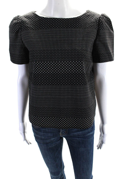 Alice + Olivia Womens Boat Neck Short Sleeve Polka Dot Blouse Black Size M