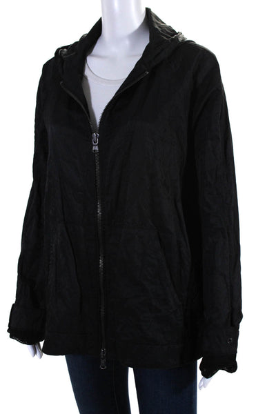 John Varvatos Star USA Womens Black Cotton Hooded Zip Long Sleeve Jacket Size L