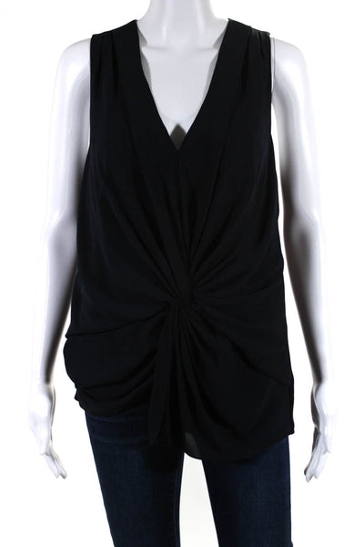 Cinq à Sept Womens Navy V-Neck Knot Front Detail Sleeveless Blouse Top Size S