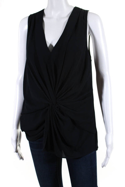 Cinq à Sept Womens Navy V-Neck Knot Front Detail Sleeveless Blouse Top Size S