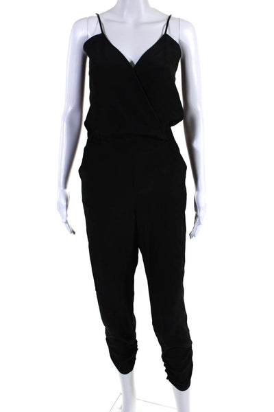 Parker Womens Black Silk V-Neck Sleeveless Taper Leg Jumpsuit Size XS