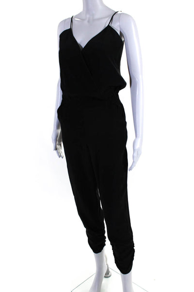 Parker Womens Black Silk V-Neck Sleeveless Taper Leg Jumpsuit Size XS