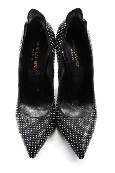 Saint Laurent Womens Leather Studded Pointed Toe Pumps Black Silver Size 39 9