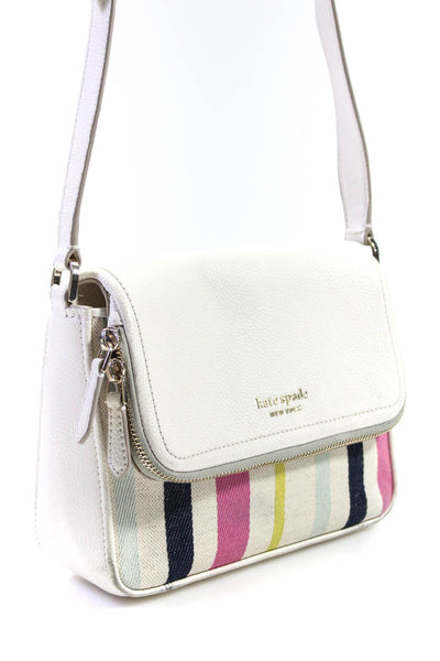 Kate Spade New York Womens Striped Top Zip Single Strap Handbag White Medium
