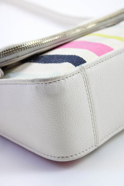 Kate Spade New York Womens Striped Top Zip Single Strap Handbag White Medium