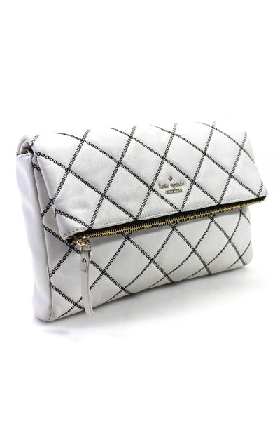 Kate Spade Womens Top Zip Emerson Place Front Logo Handbag Leather White Medium