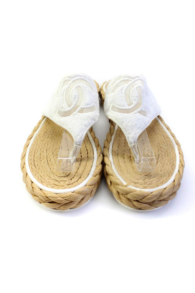 Chanel Womens 2022 Sheer Mesh CC Terry Thong Straw Espadrille Sandals White 41 1