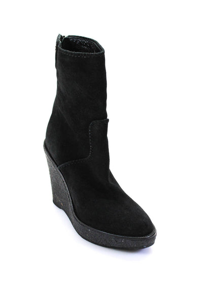 Donna Karan Womens Back Zip Platorm Wedge Boot Leather Black Size 9 US