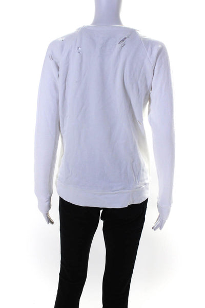 Chaser Womens Graphic Distressed Long Sleeve Crew Neck Sweater  White Size Small