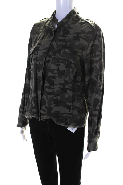 Rails Womens Collared Button Down Camouflage Top Green Size Small