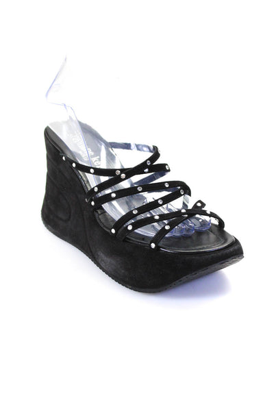 Stephane Kelian Womens Suede Jeweled Strappy Wedge Sandals Black Size 7.5