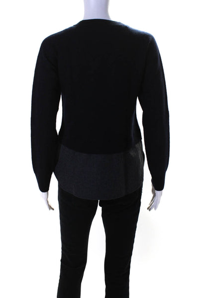 Carven Womens Long Sleeves Crew Neck Sweater Navy Blue Grey Wool Size Small