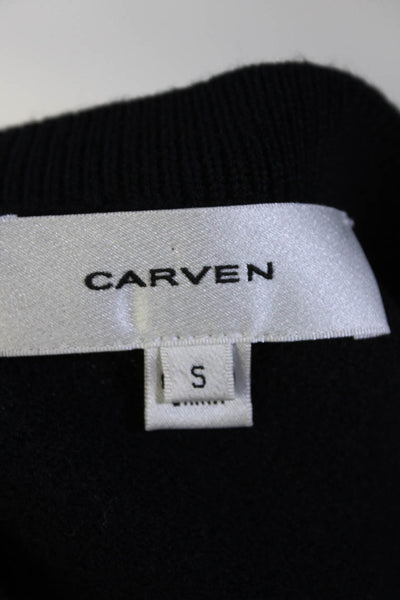 Carven Womens Long Sleeves Crew Neck Sweater Navy Blue Grey Wool Size Small