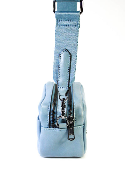 Botkier Womens Webbing Strap Mini Zip Top Leather Crossbody Handbag Blue