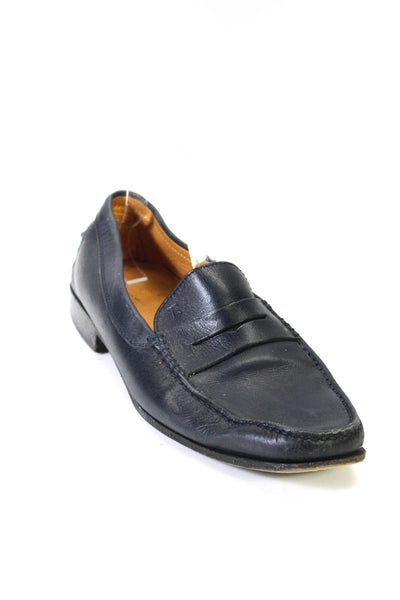 Tods Mens Leather Square Toe Slip On Loafers Dress Shoes Navy Size 10.5