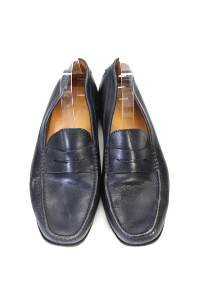 Tods Mens Leather Square Toe Slip On Loafers Dress Shoes Navy Size 10.5