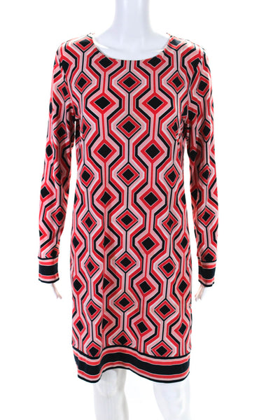 Michael Michael Kors Womens Geometric Print Long Sleeve Dress Pink Size M